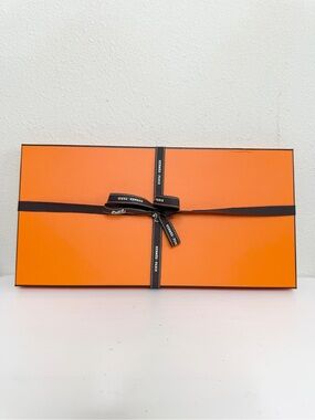 HERMES Luxury Empty Orange Scarf Box with Ribbon